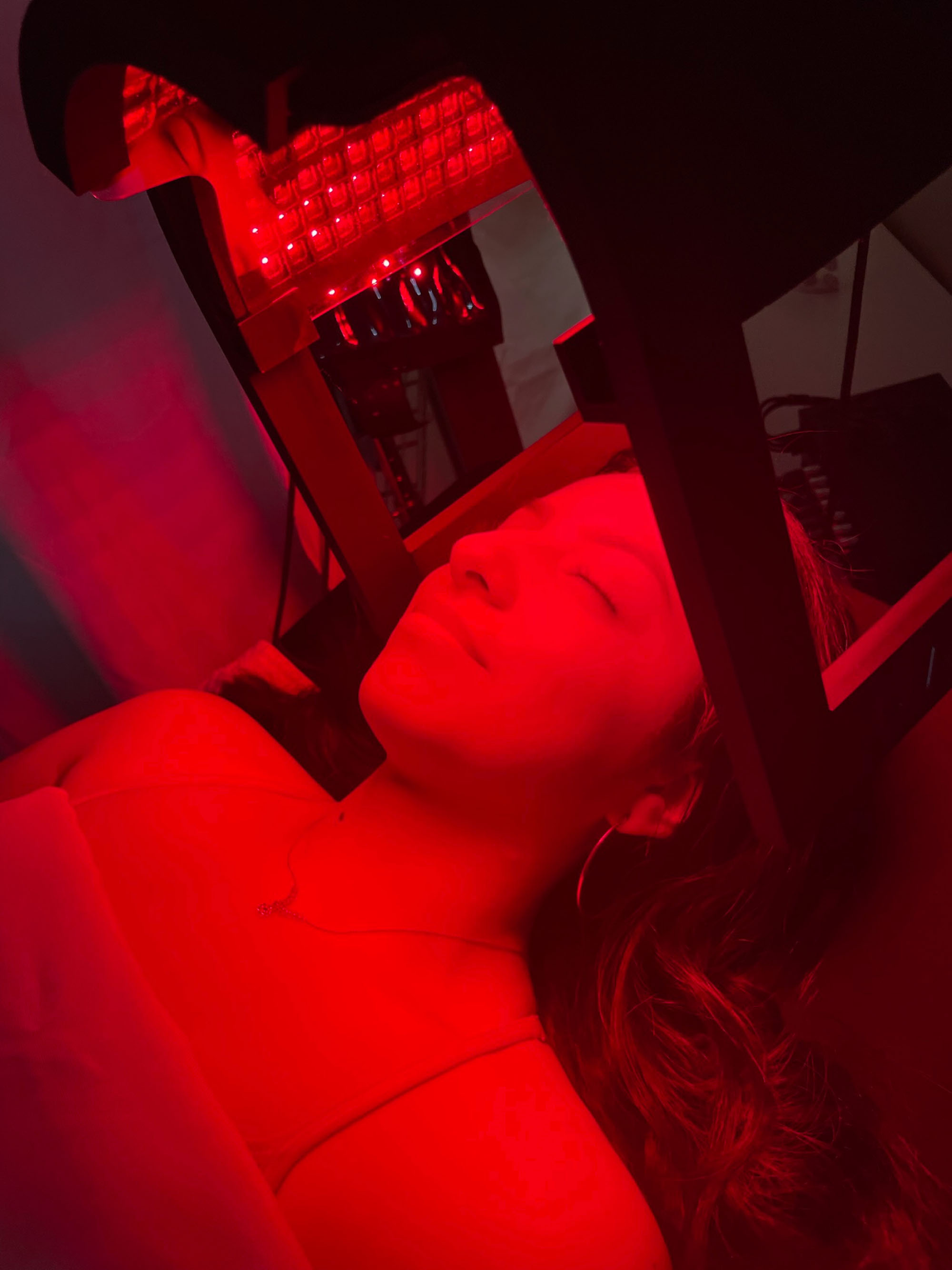 A red light therapy booth inside The Roots Health Centers.